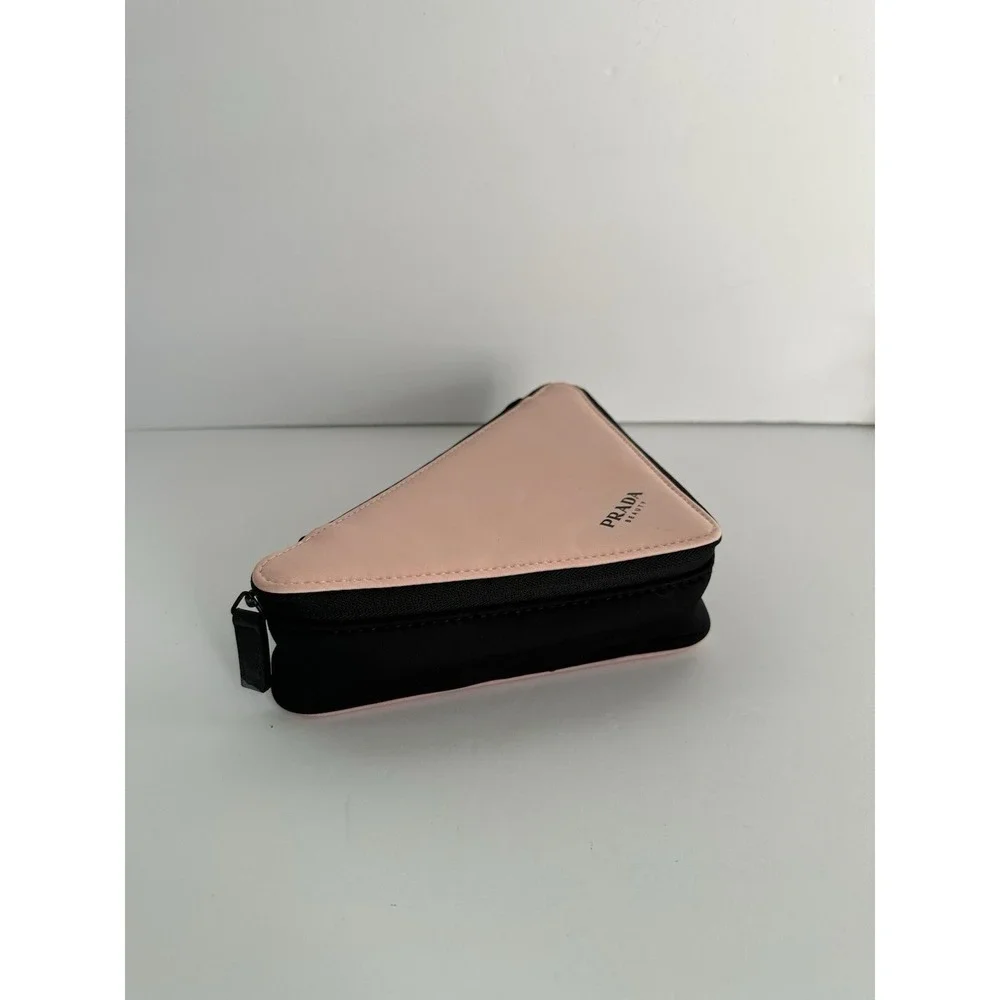 Prada Beauty Pink and Black Triangle Travel Storage Makeup Case Pouch Bag